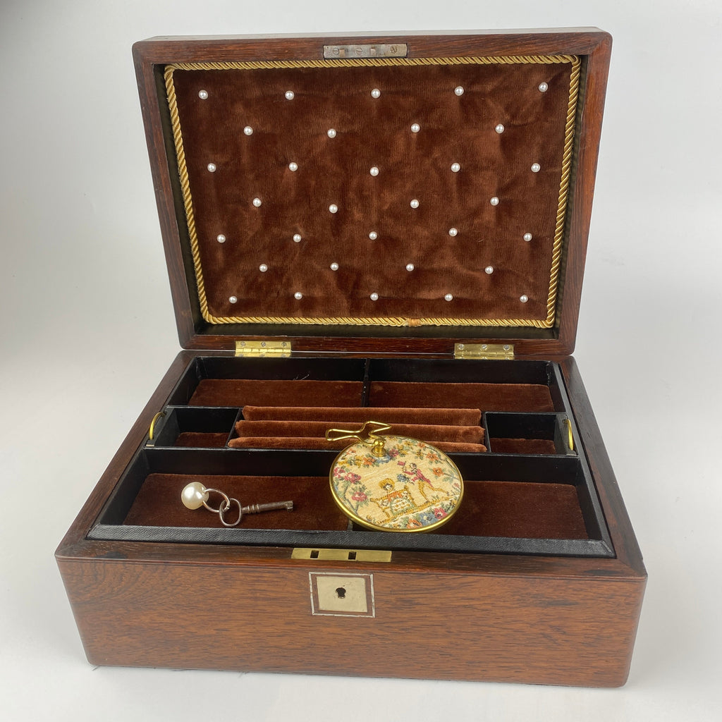 Victorian Large Rosewood Jewellery Box with Key Circa 1880-1900-Antique Jewellery Box-Victorian-Lowfields Barn Antiques