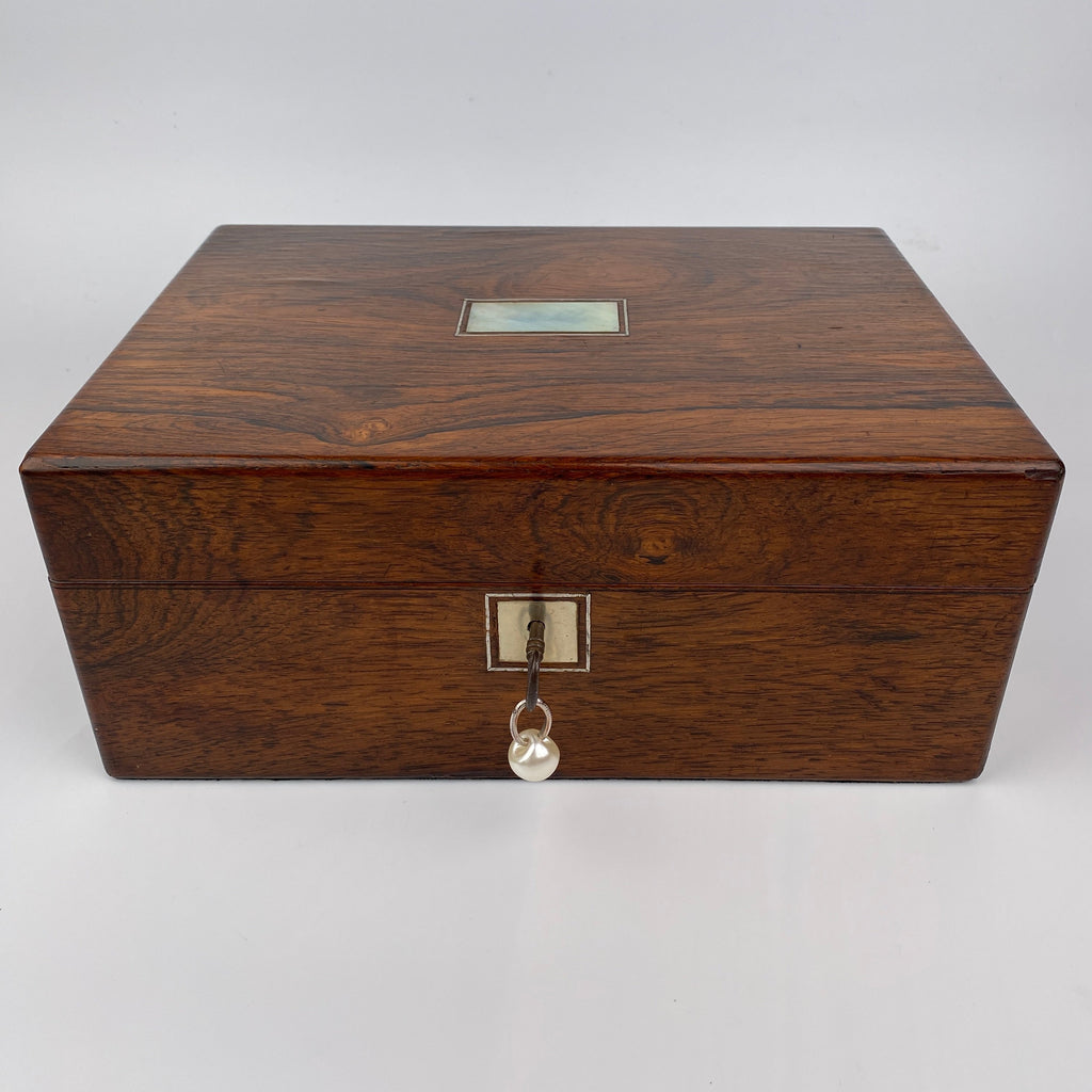 Victorian Large Rosewood Jewellery Box with Key Circa 1880-1900-Antique Jewellery Box-Victorian-Lowfields Barn Antiques