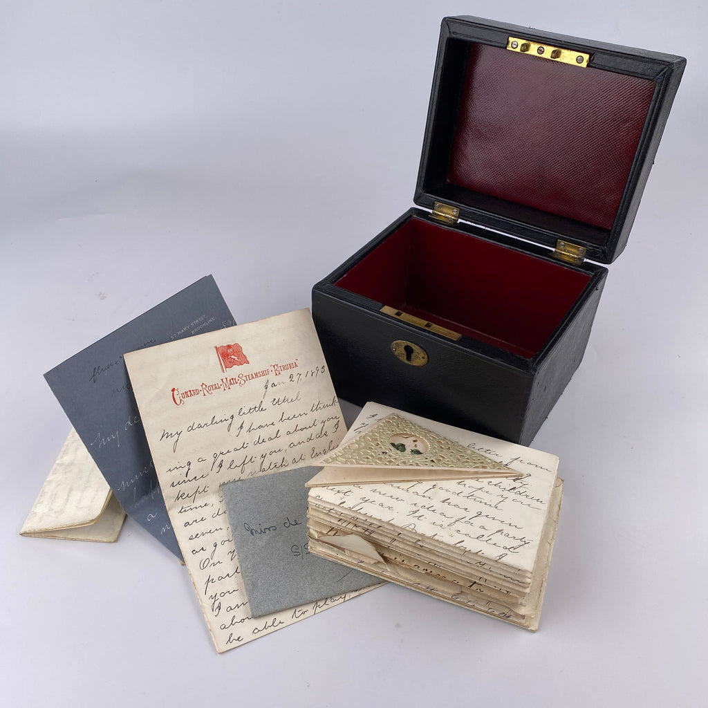 Victorian Leather Correspondence Box with 30+ Letters and Misc. Contents 1896-1902-Antique Box-19th Century-Lowfields Barn Antiques