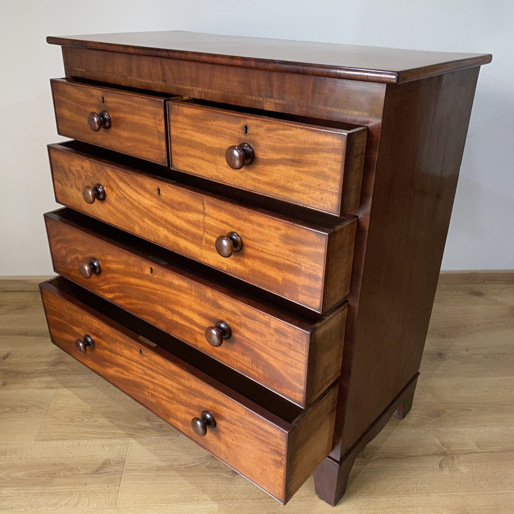 Victorian Mahogany Five Drawer Chest of Drawers - 2 Over 3 Drawers.-Antique Furniture > Chest of Drawers-Victorian-Lowfields Barn Antiques