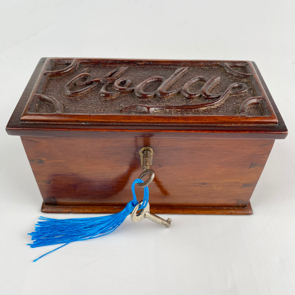 Victorian Mahogany Personalised Trinket Box with Original Key C1880-1900-Antique Box-19th Century-Lowfields Barn Antiques