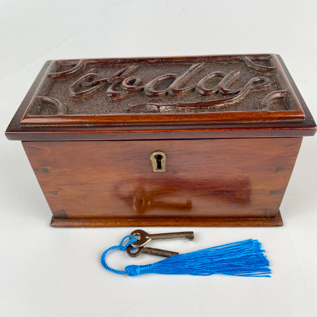 Victorian Mahogany Personalised Trinket Box with Original Key C1880-1900-Antique Box-19th Century-Lowfields Barn Antiques