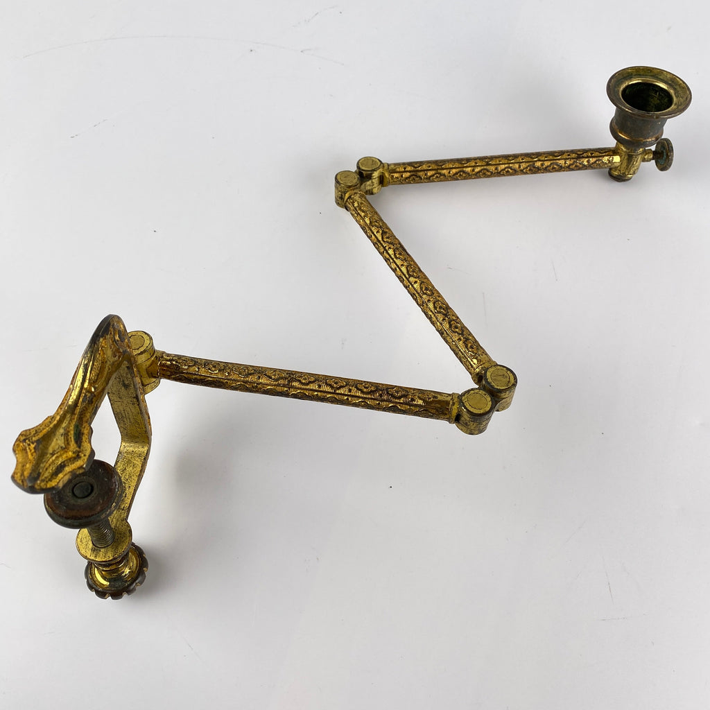 Victorian Reading Stand 3 Fold Adjustable Arm, Candlestick Clamp Circa 1880-Antique Brass-1920 - 1930-Lowfields Barn Antiques