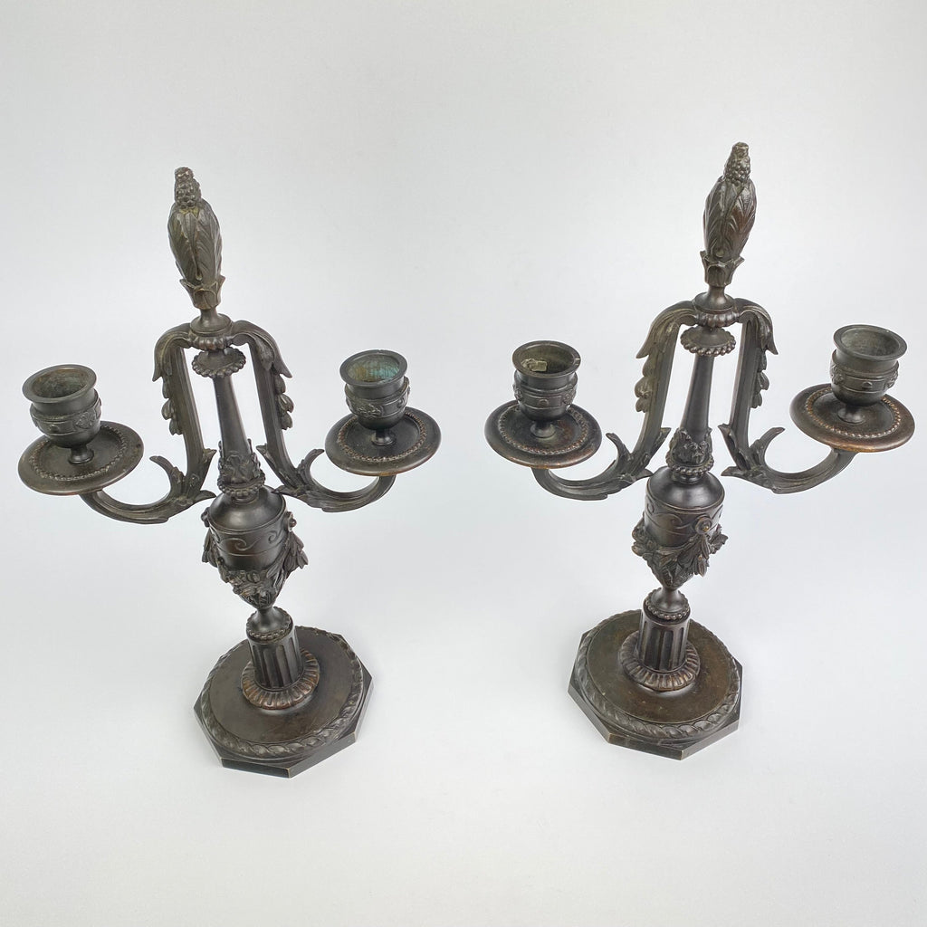 19th Century Pair of Bronze Candelabra-Antique Lighting > Candelabra-19th Century Victorian-Lowfields Barn Antiques