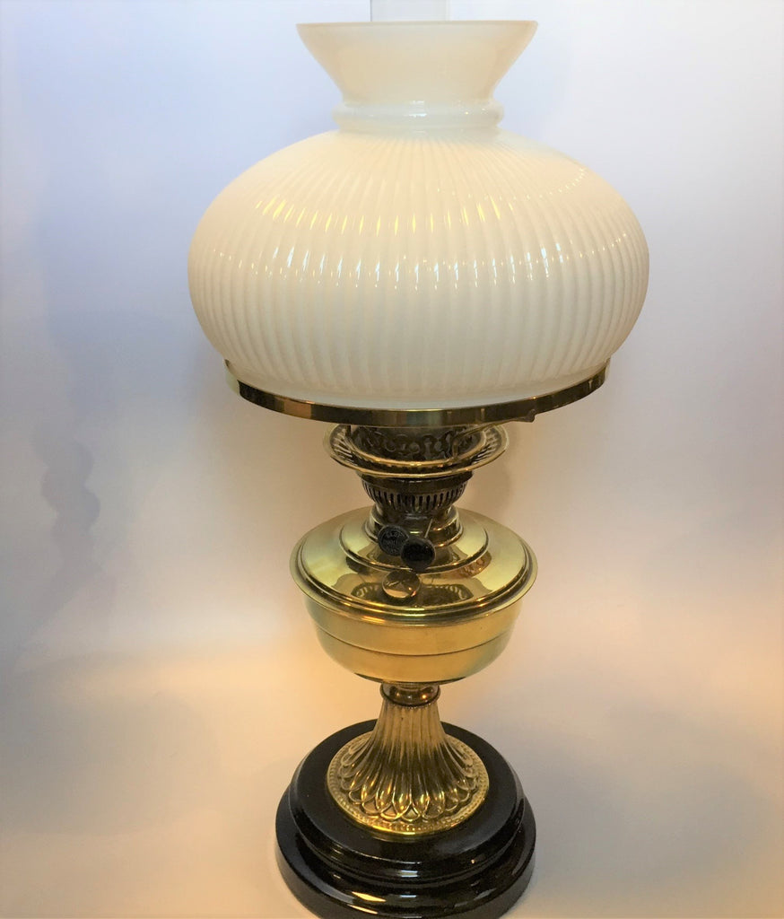Brass Victorian Duplex Oil Lamp on Black Terracotta Base-Antique Lighting-Victorian-Lowfields Barn Antiques
