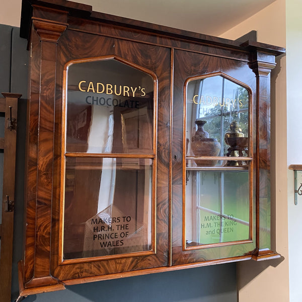 Cadburys Chocolate Display Cabinet Walnut and Glass - George V-Antique Furniture > Shop Display Cabinets-Cadburys-Lowfields Barn Antiques