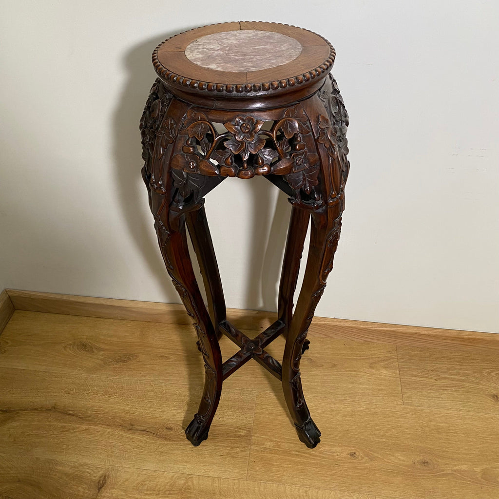 Chinese Padauk Wood and Marble Plant Stand-Antique Furniture > Plant Stand-19th Century Victorian-Lowfields Barn Antiques