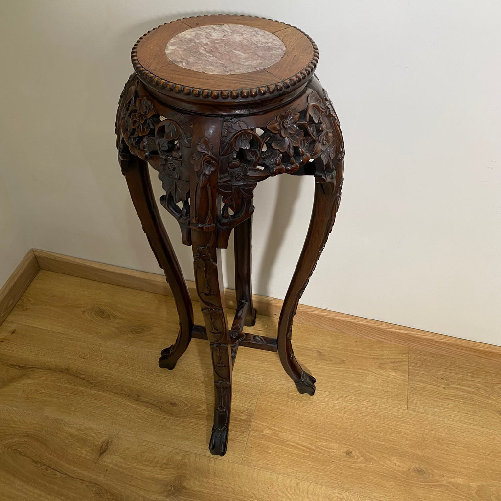 Chinese Padauk Wood and Marble Plant Stand-Antique Furniture > Plant Stand-19th Century Victorian-Lowfields Barn Antiques