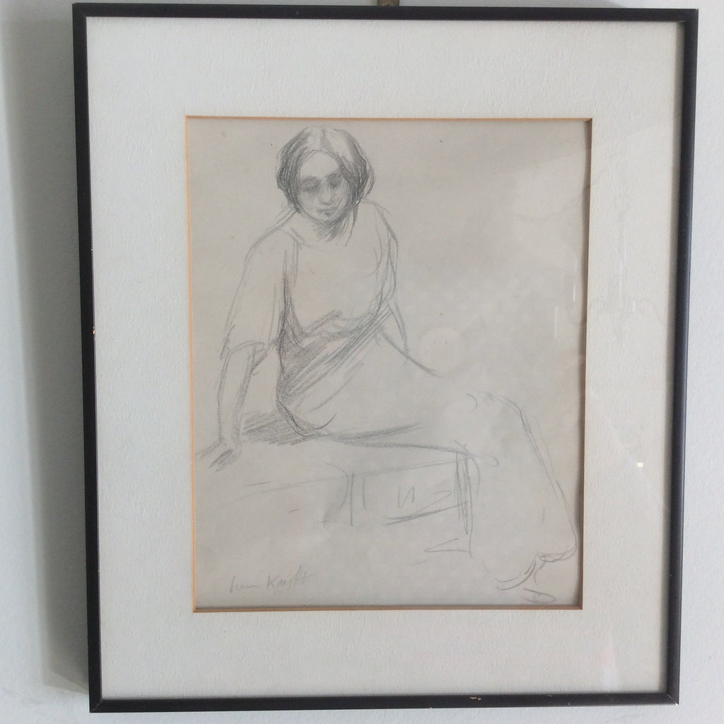 Dame Laura Knight Original Pencil Drawing - Baltimore Seated Maiden-Art > Pencil Drawing-Dame Laura Knight-Lowfields Barn Antiques