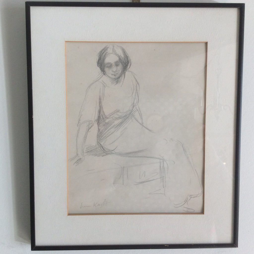 Dame Laura Knight Original Pencil Drawing - Baltimore Seated Maiden-Art > Pencil Drawing-Dame Laura Knight-Lowfields Barn Antiques
