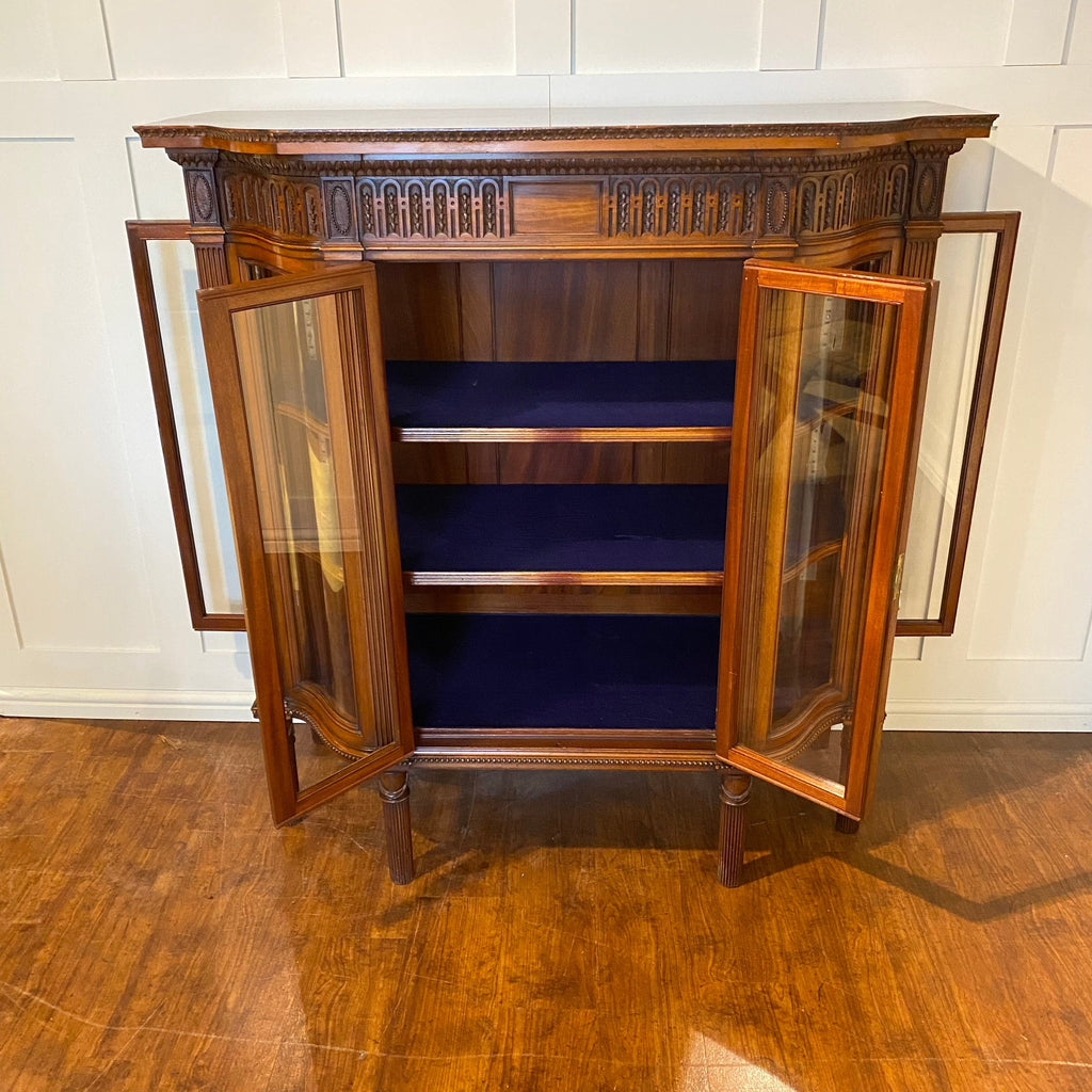 Edwardian Serpentine Walnut Display Cabinet-Antique Furniture > Display Cabinets-Edwardian-Lowfields Barn Antiques