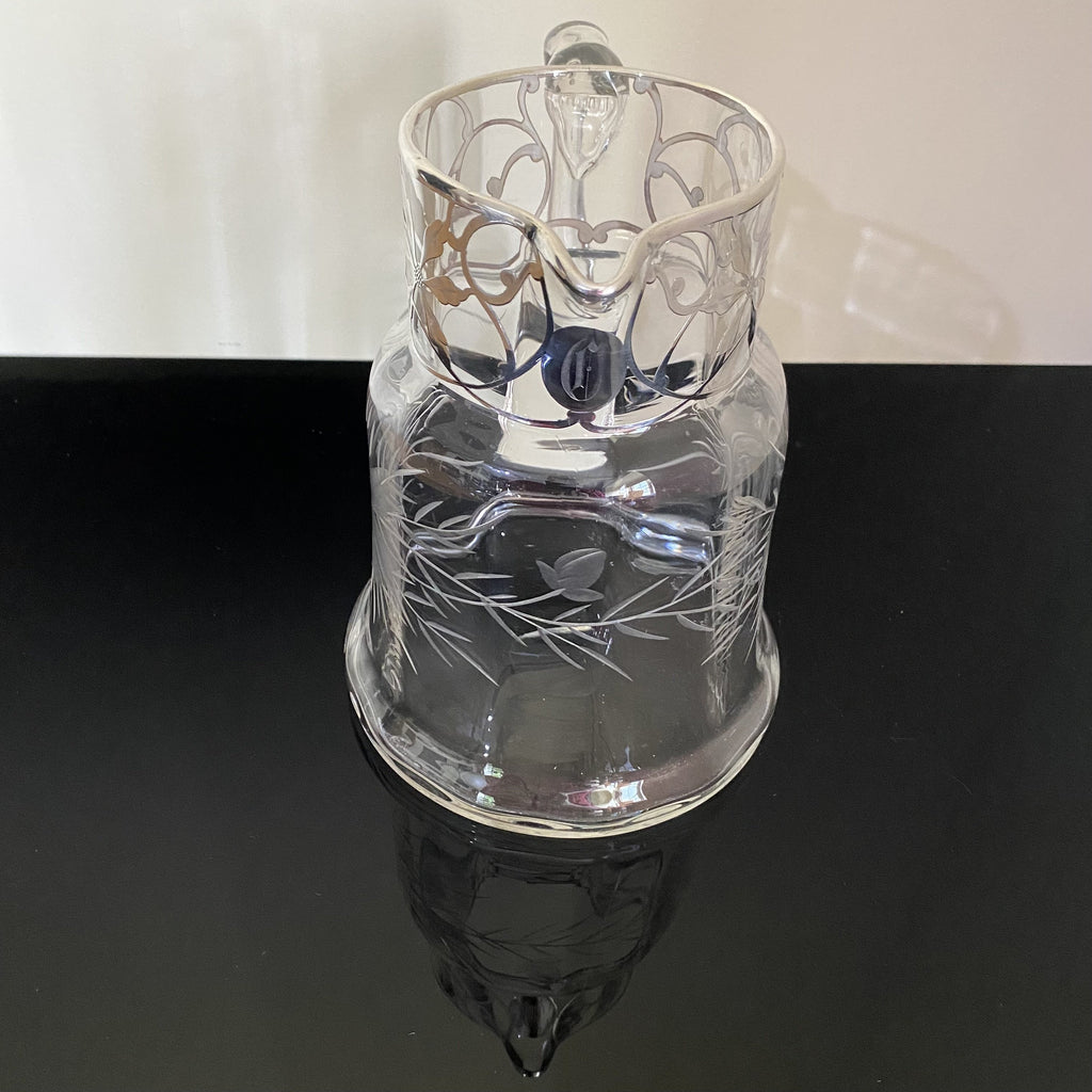 Excellent Quality Crystal Pitcher with Deep Silver Cutaway Collar-Antique Silver-Matthew & Co. Newark NJ-Lowfields Barn Antiques