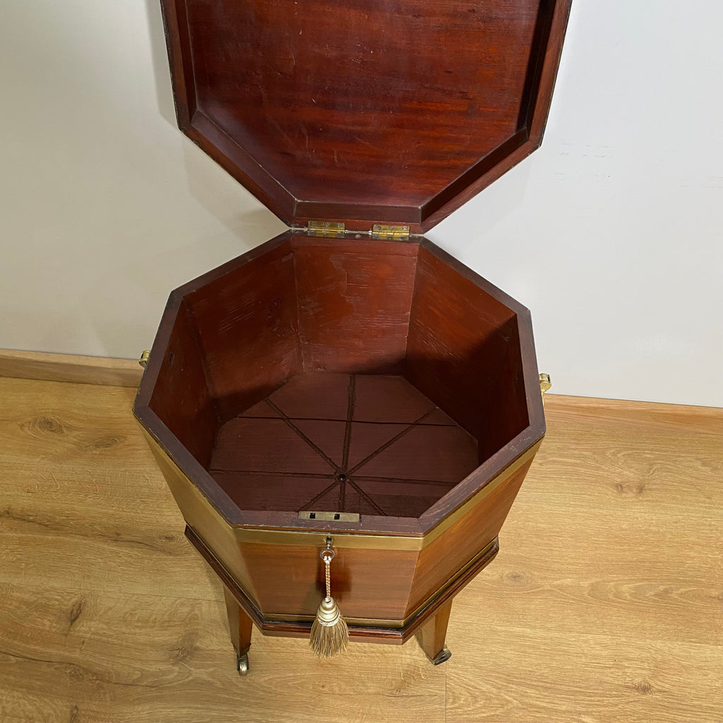 George III Mahogany Brass Bound Octagonal Cellarette Wine Cooler-Antique Furniture > Wine Cooler-19th Century Victorian-Lowfields Barn Antiques