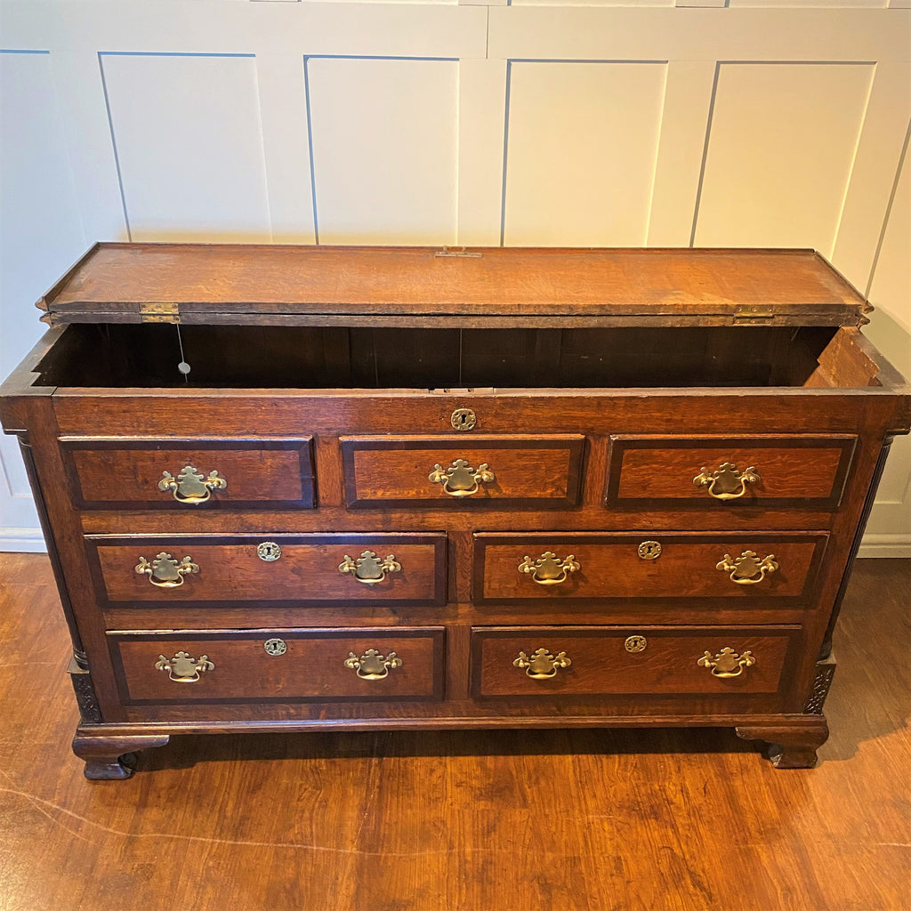 George III Oak and Mahogany Crossbanded Lancashire Mule Chest-Antique Furniture > Chest of Drawer-George III-Lowfields Barn Antiques