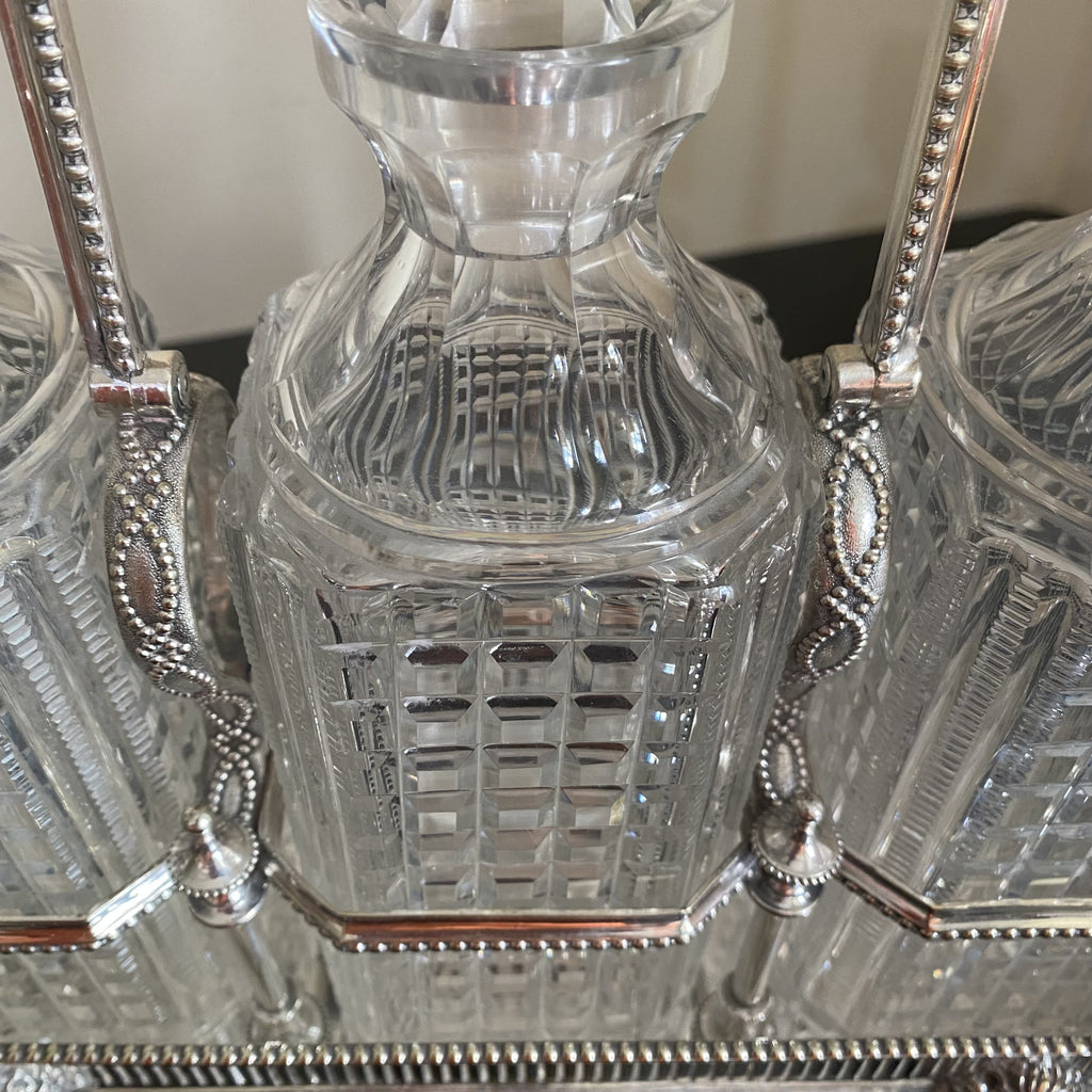 James Dixon and Sons Silver Plated Three Crystal Decanter Tantalus Circa 1810-Antique > Silver Plate-James Dixon & Sons, Sheffield-Lowfields Barn Antiques