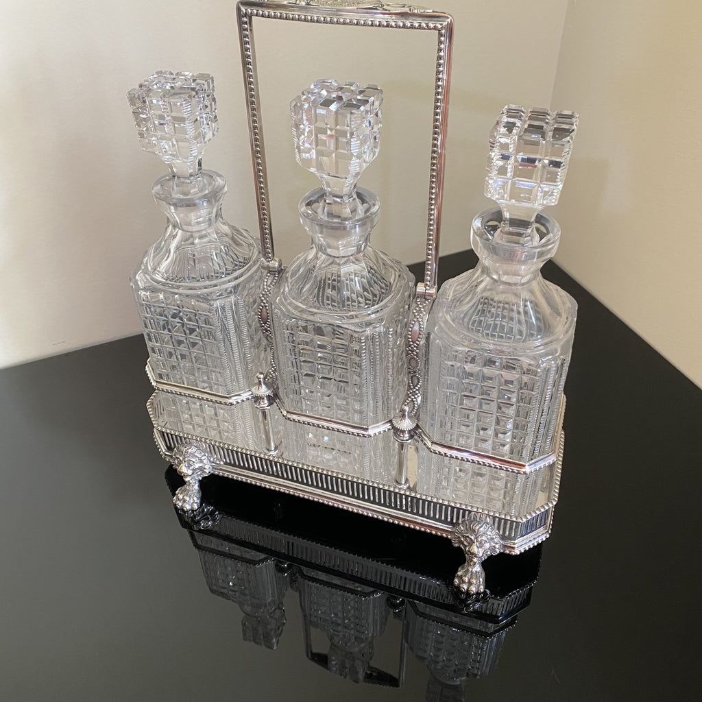 James Dixon and Sons Silver Plated Three Crystal Decanter Tantalus Circa 1810-Antique > Silver Plate-James Dixon & Sons, Sheffield-Lowfields Barn Antiques