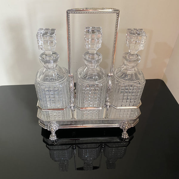 James Dixon and Sons Silver Plated Three Crystal Decanter Tantalus Circa 1810-Antique > Silver Plate-James Dixon & Sons, Sheffield-Lowfields Barn Antiques