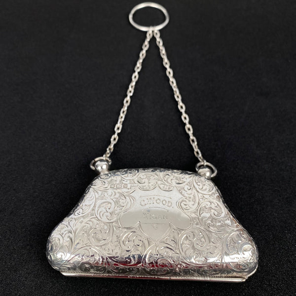 Ladies Leather Lined Silver Evening Purse by Walker and Hall - Circa 1910-Antique Silver > Purse-Victorian-Lowfields Barn Antiques