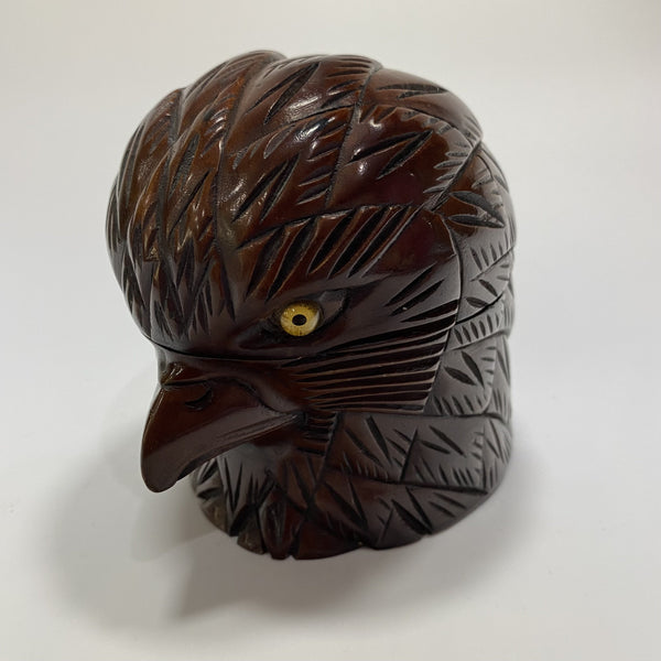 Mahogany Carved Eagles Head Inkwell-Decorative Antiques > Desk Organisers-Mid 20th Century-Lowfields Barn Antiques