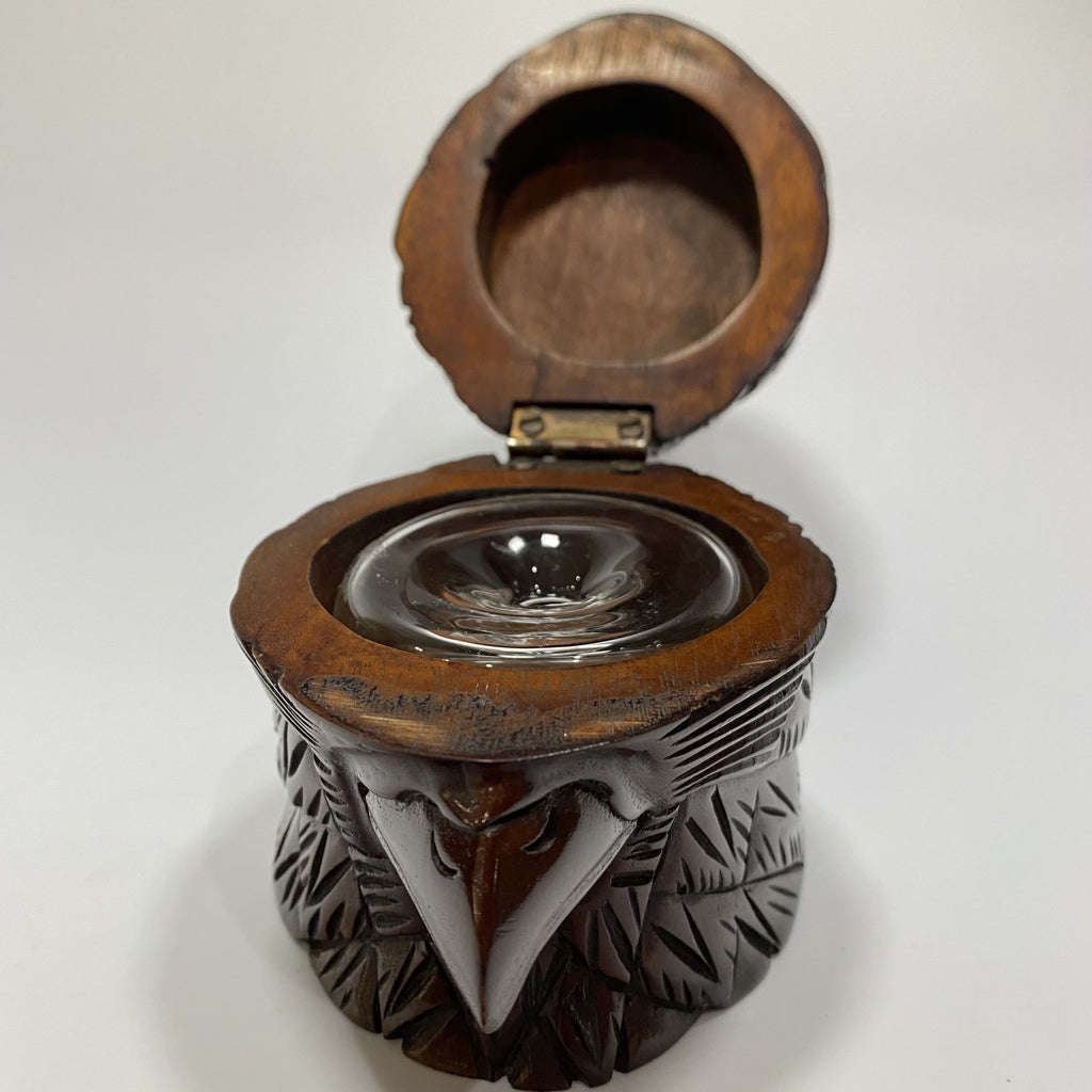 Mahogany Carved Eagles Head Inkwell-Decorative Antiques > Desk Organisers-Mid 20th Century-Lowfields Barn Antiques