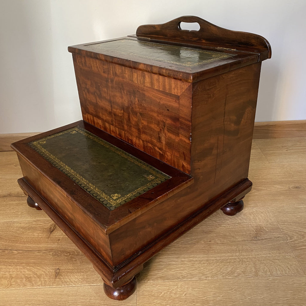 Mahogany Library Steps with Inset Gilt Leather and Internal Storage Compartment-Antique Furniture > Steps-Victorian-Lowfields Barn Antiques