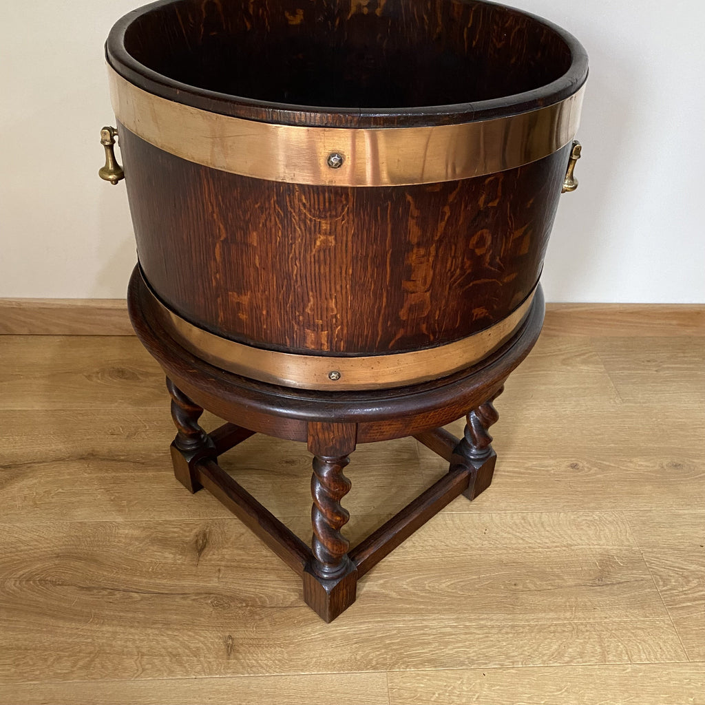 Oak Brass Bound Planter - Wine Cooler by R A Lister - Victorian-Decorative Antiques-R. A Lister Dursley-Lowfields Barn Antiques