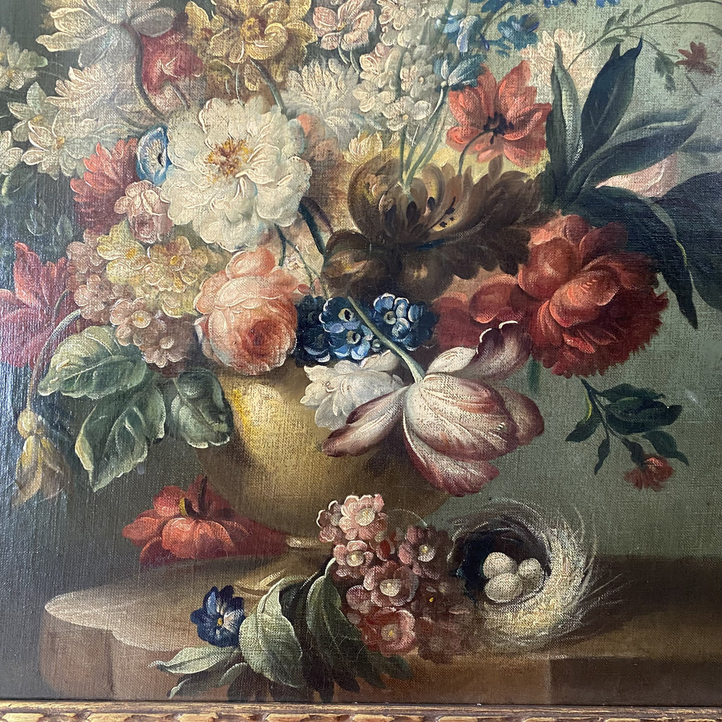 Oil on Canvas - Still Life Flowers - French School Late 19th Century-Antique Art > Painting-19th Century-Lowfields Barn Antiques