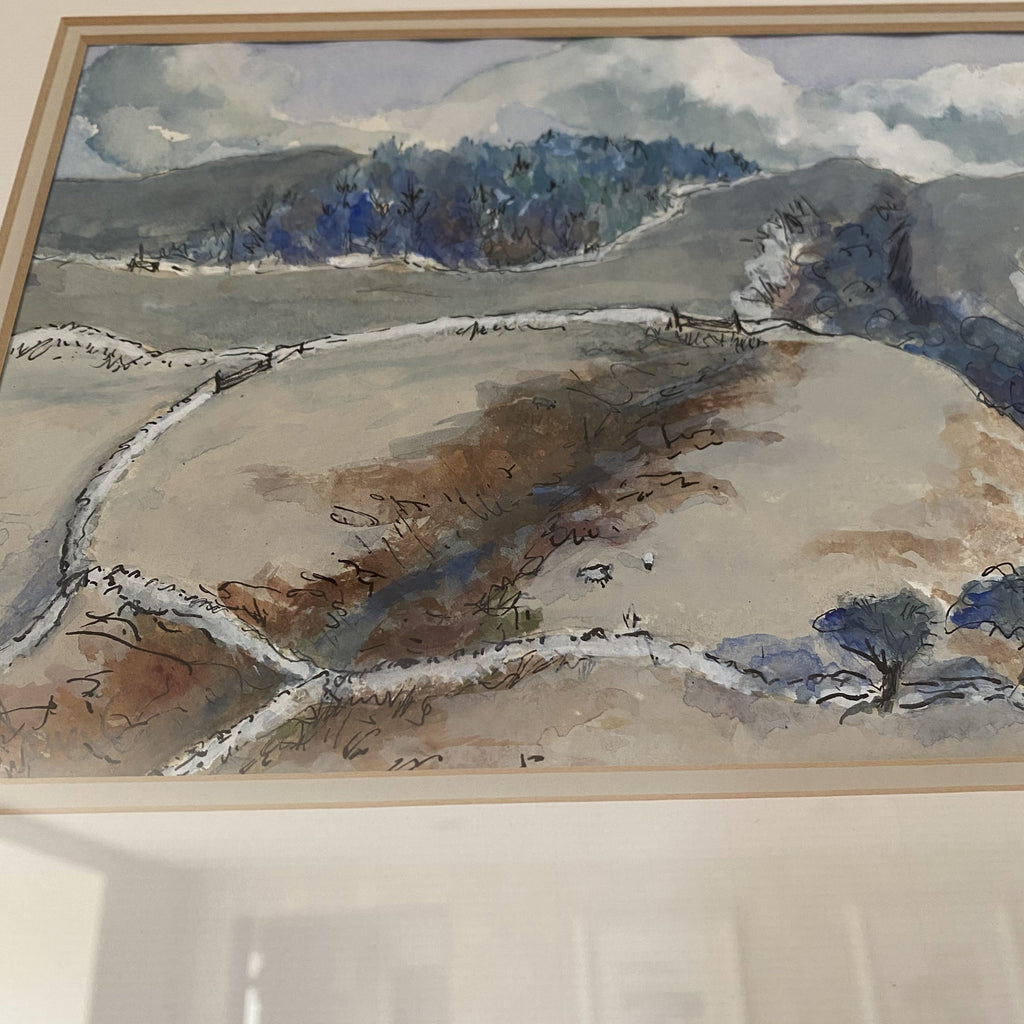 Original Watercolour 'A Divided Landscape' by Jill Douglas-Antique Art > Painting-Jill Douglas-Lowfields Barn Antiques