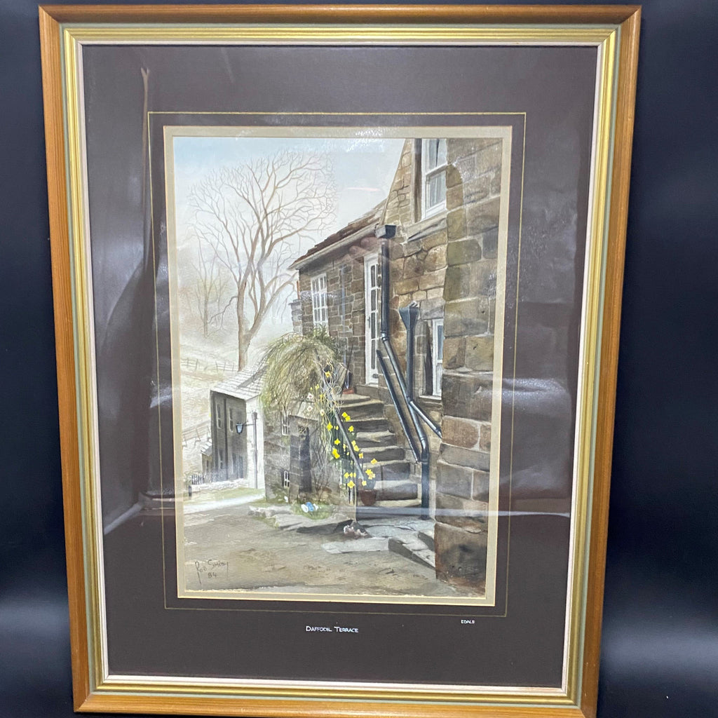 Original Watercolour Daffodil Terrace Edale Derbyshire by Rob Smith-Antique Art > Watercolour-20th Century-Lowfields Barn Antiques