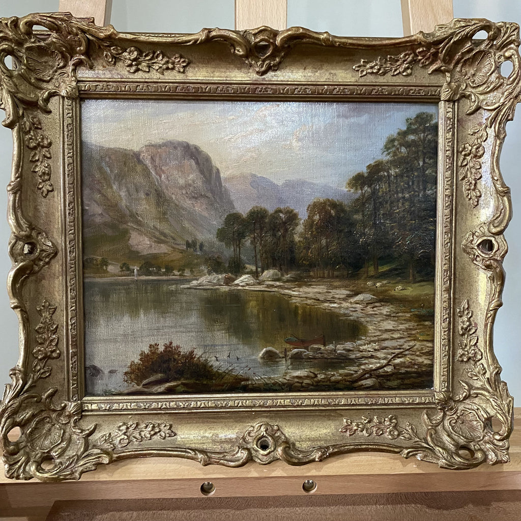 Pair Oil on Canvas - Lake Shore Scene - Scottish School 19th Century-Antique Art > Painting-Scottish School 19th Century-Lowfields Barn Antiques