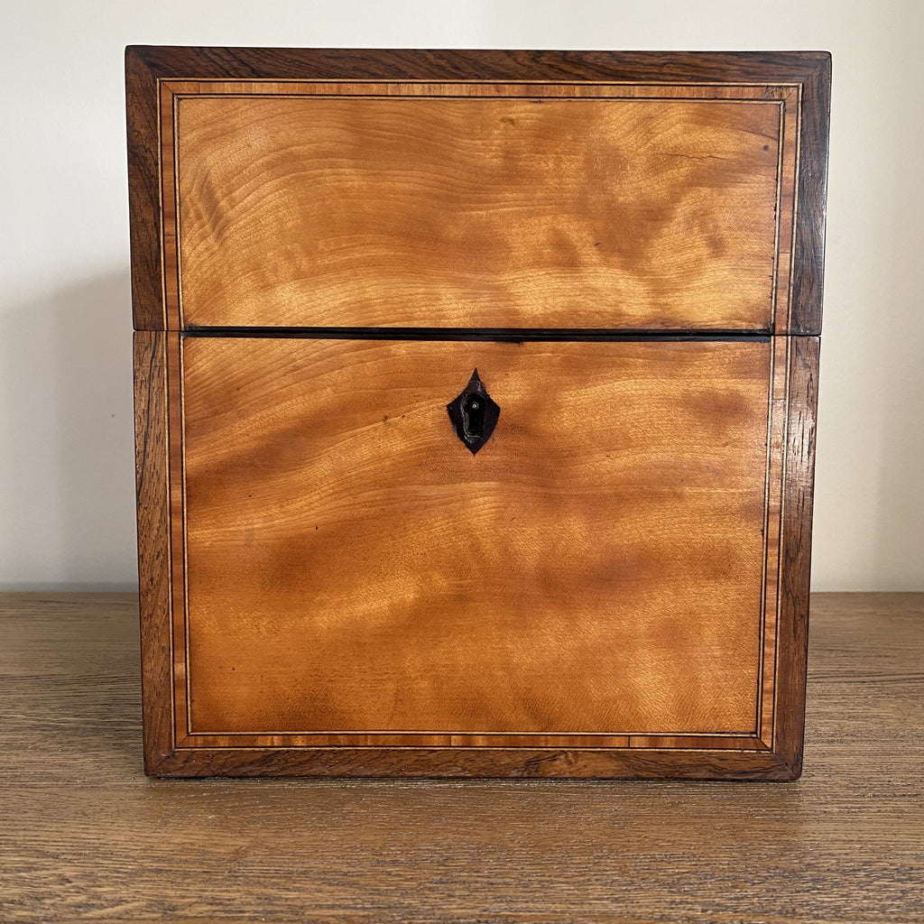Rosewood and Satinwood Decanter Box George III-Antique Decanters Tantalus-George III-Lowfields Barn Antiques