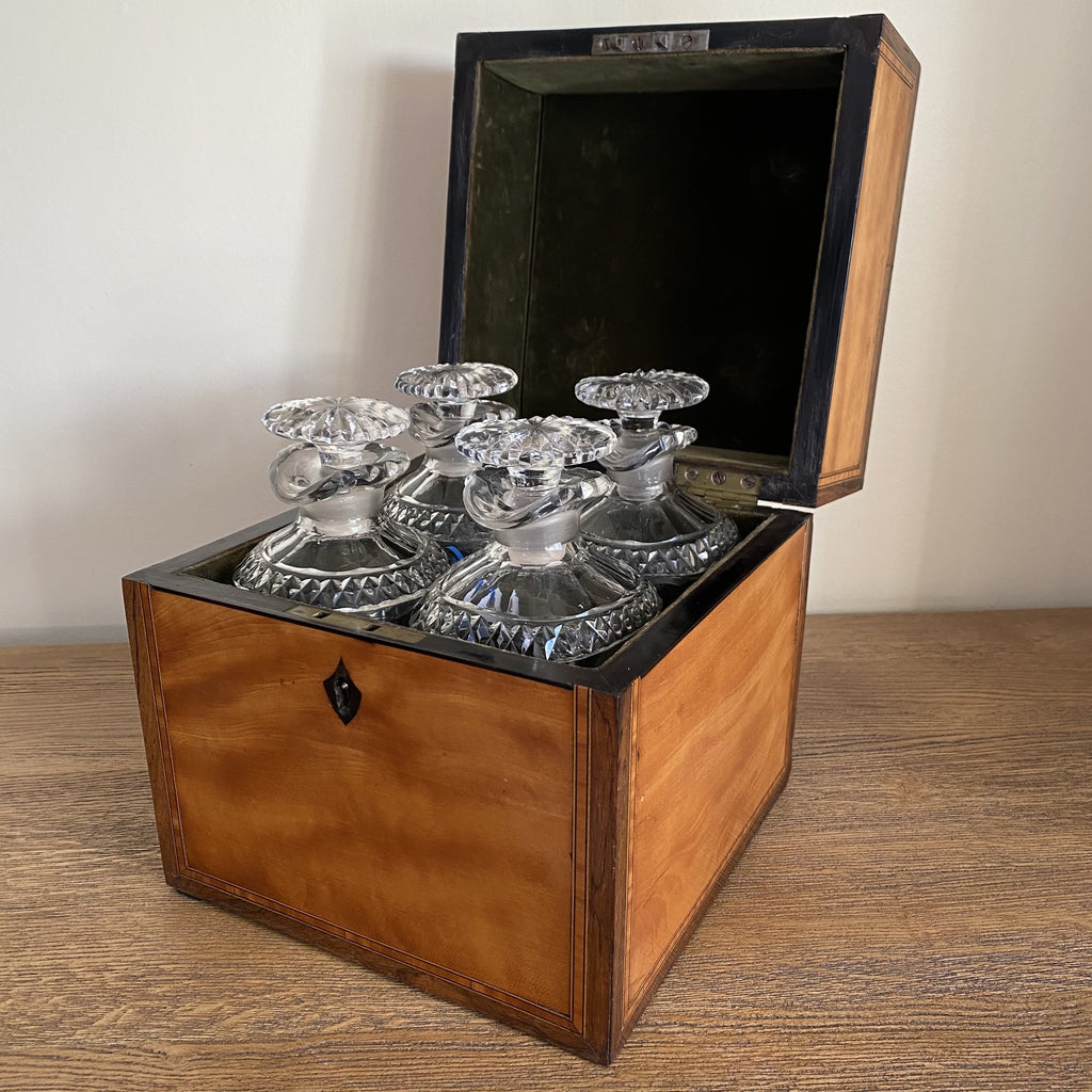 Rosewood and Satinwood Decanter Box George III-Antique Decanters Tantalus-George III-Lowfields Barn Antiques