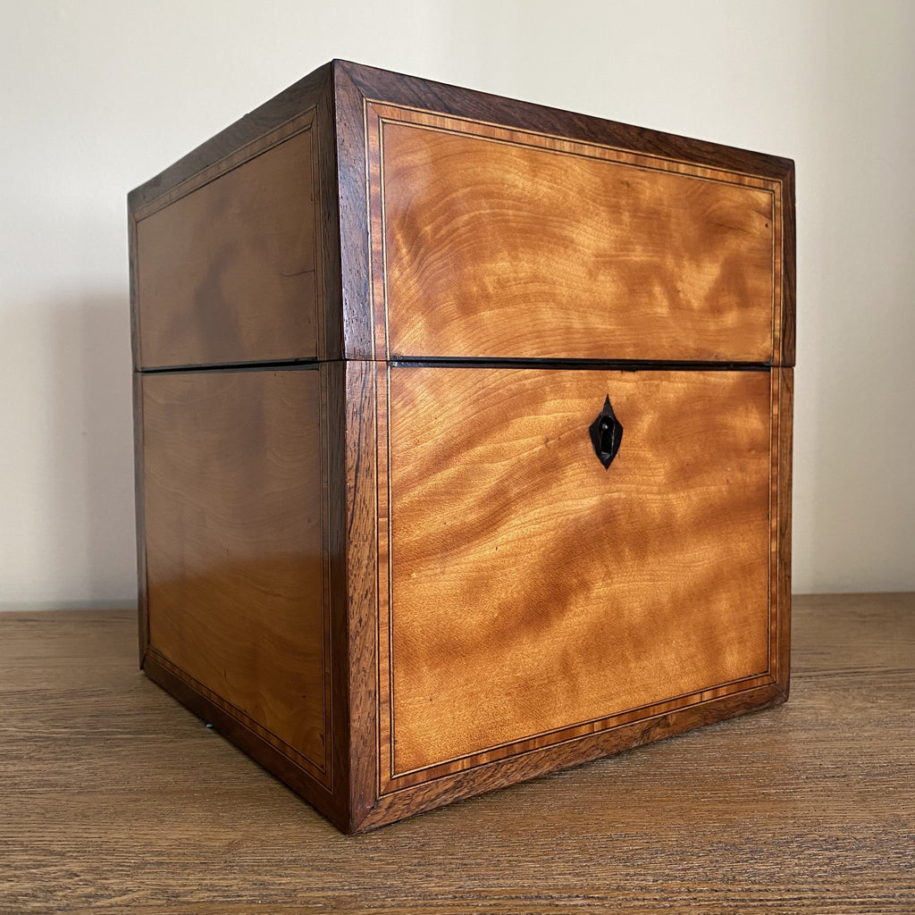 Rosewood and Satinwood Decanter Box George III-Antique Decanters Tantalus-George III-Lowfields Barn Antiques