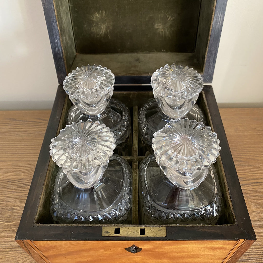 Rosewood and Satinwood Decanter Box George III-Antique Decanters Tantalus-George III-Lowfields Barn Antiques