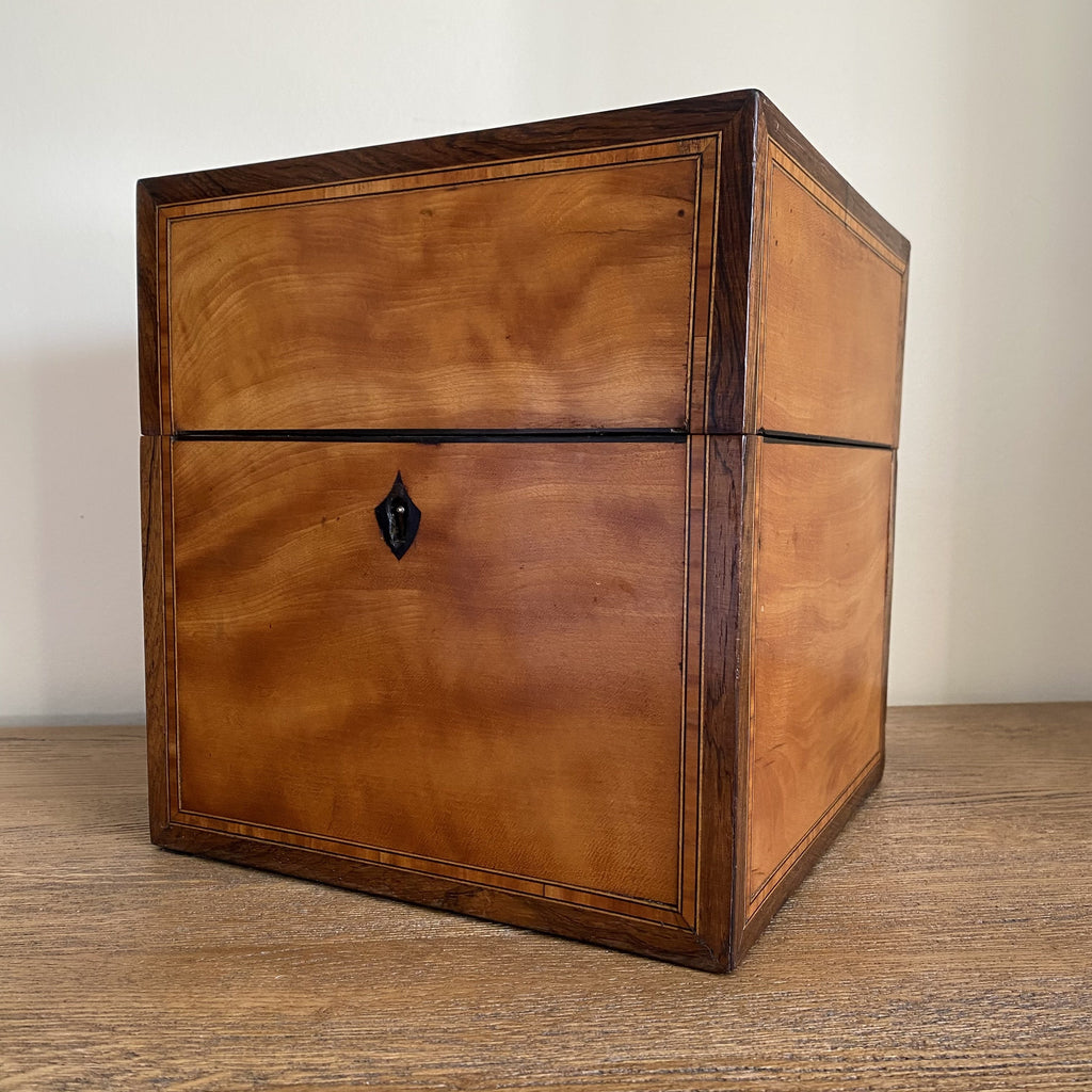 Rosewood and Satinwood Decanter Box George III-Antique Decanters Tantalus-George III-Lowfields Barn Antiques