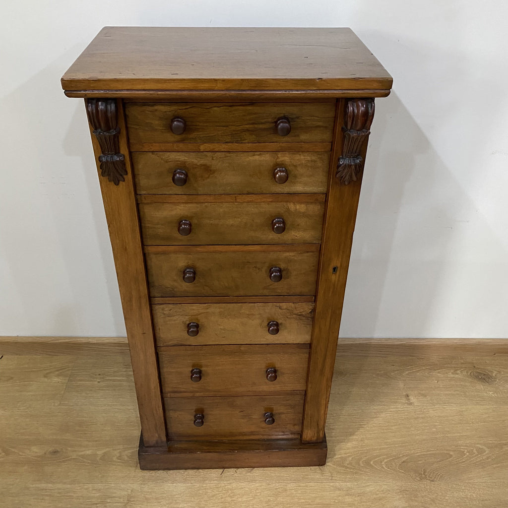 Seven Drawer Walnut & Mahogany Wellington Chest of Drawers - Late Victorian-Antique Furniture > Chest of Drawer-Victorian-Lowfields Barn Antiques