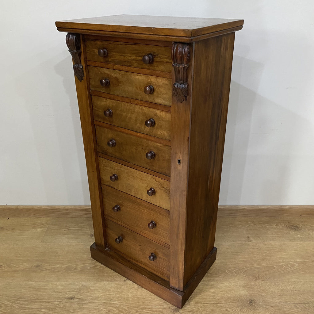 Seven Drawer Walnut & Mahogany Wellington Chest of Drawers - Late Victorian-Antique Furniture > Chest of Drawer-Victorian-Lowfields Barn Antiques