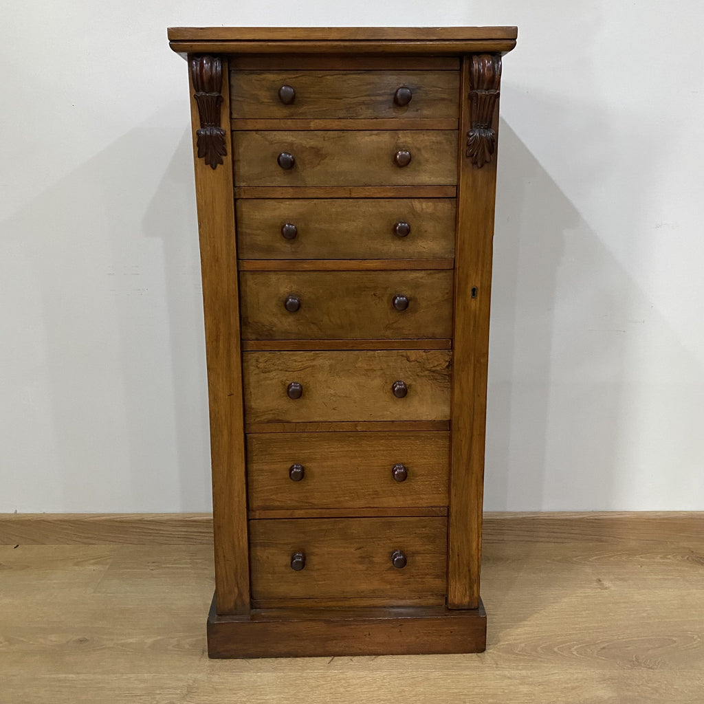 Seven Drawer Walnut & Mahogany Wellington Chest of Drawers - Late Victorian-Antique Furniture > Chest of Drawer-Victorian-Lowfields Barn Antiques