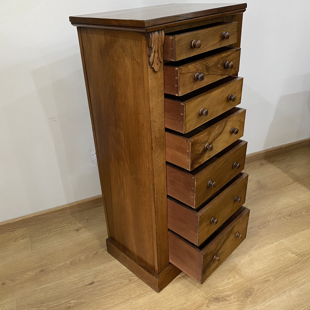 Seven Drawer Walnut Wellington Chest of Drawers - Late Victorian-Antique Furniture > Chest of Drawer-Victorian-Lowfields Barn Antiques