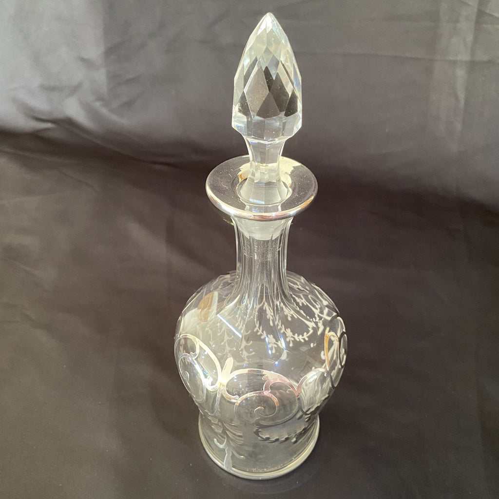 Silver Overlay Glass Decanter-Antique Glass > Decanter-20th Century-Lowfields Barn Antiques