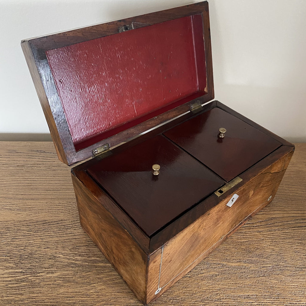 Tea Caddy with Mother of Pearl Inlay - Victorian Tea Caddy-Decorative Antiques-Victorian-Lowfields Barn Antiques