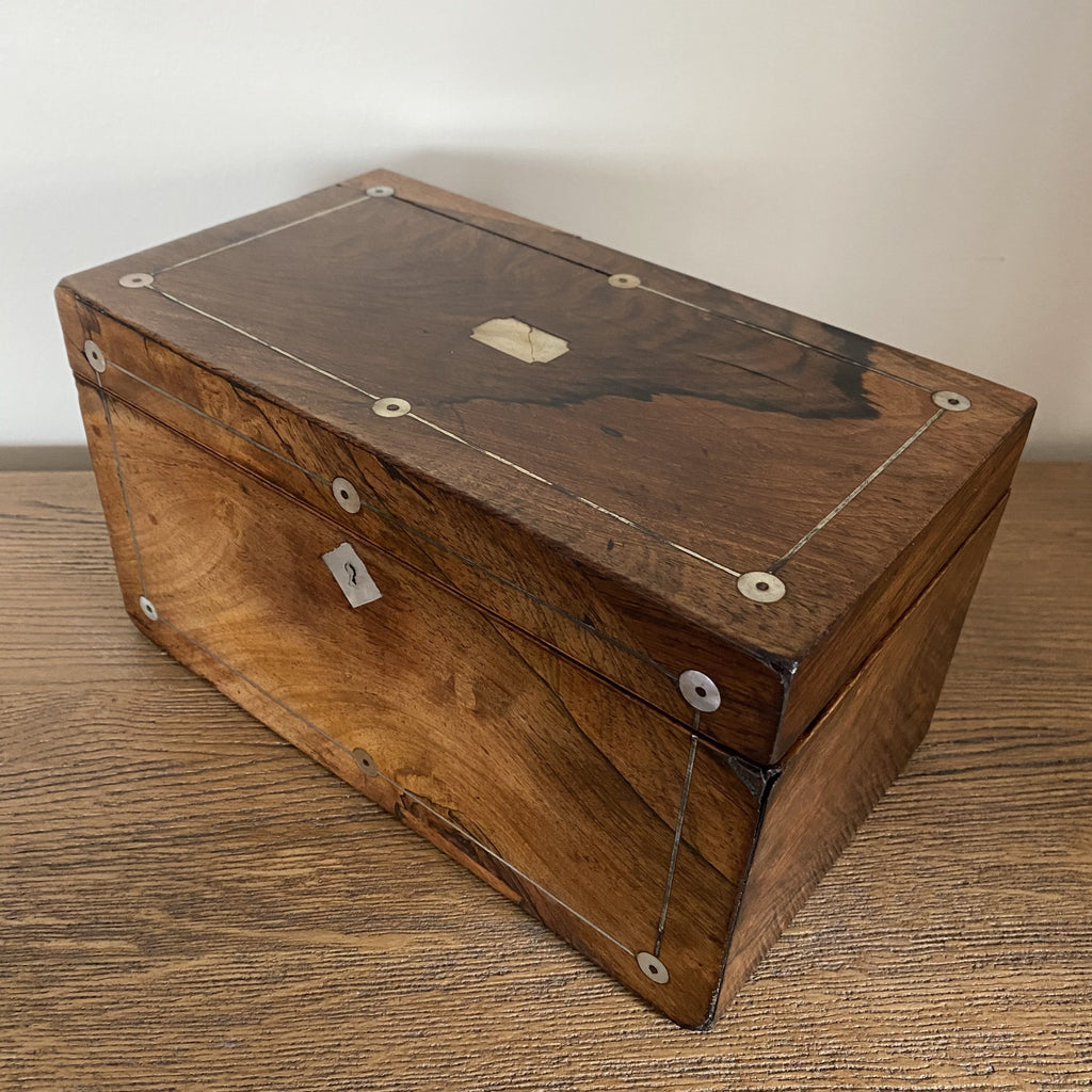 Tea Caddy with Mother of Pearl Inlay - Victorian Tea Caddy-Decorative Antiques-Victorian-Lowfields Barn Antiques