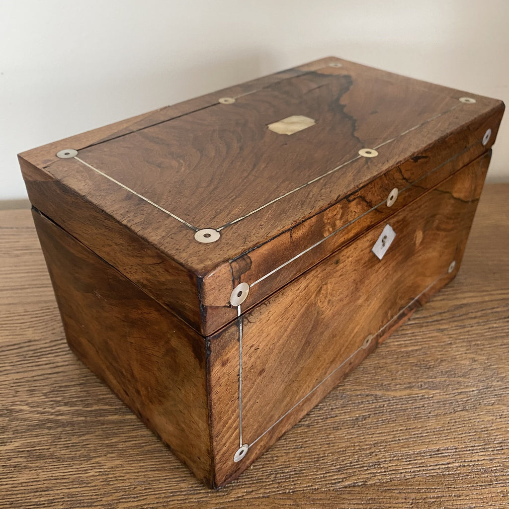 Tea Caddy with Mother of Pearl Inlay - Victorian Tea Caddy-Decorative Antiques-Victorian-Lowfields Barn Antiques