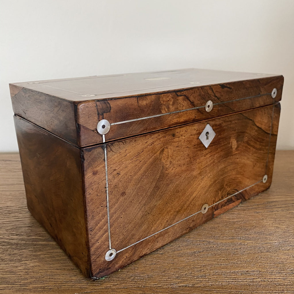 Tea Caddy with Mother of Pearl Inlay - Victorian Tea Caddy-Decorative Antiques-Victorian-Lowfields Barn Antiques