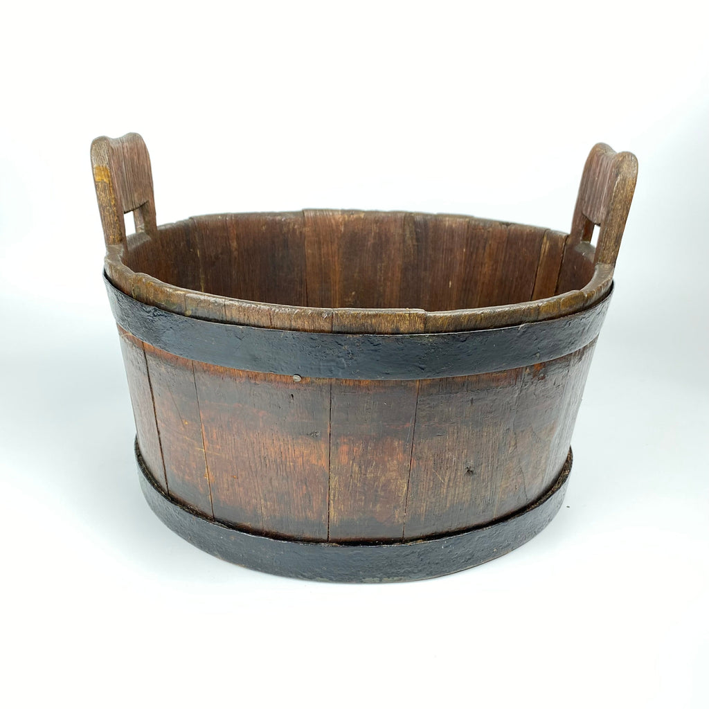 Twin Handled Shallow Coopered Bucket - Early 19th Century-Decorative Antiques > Coopered-19th Century-Lowfields Barn Antiques
