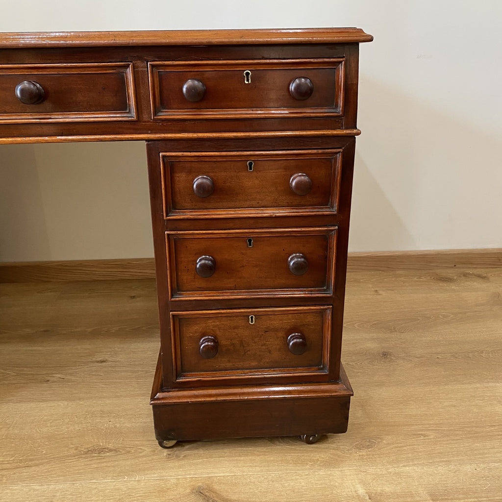 Twin Pedestal Desk - Victorian Mahogany-Antique Furniture > Desks-19th Century-Lowfields Barn Antiques