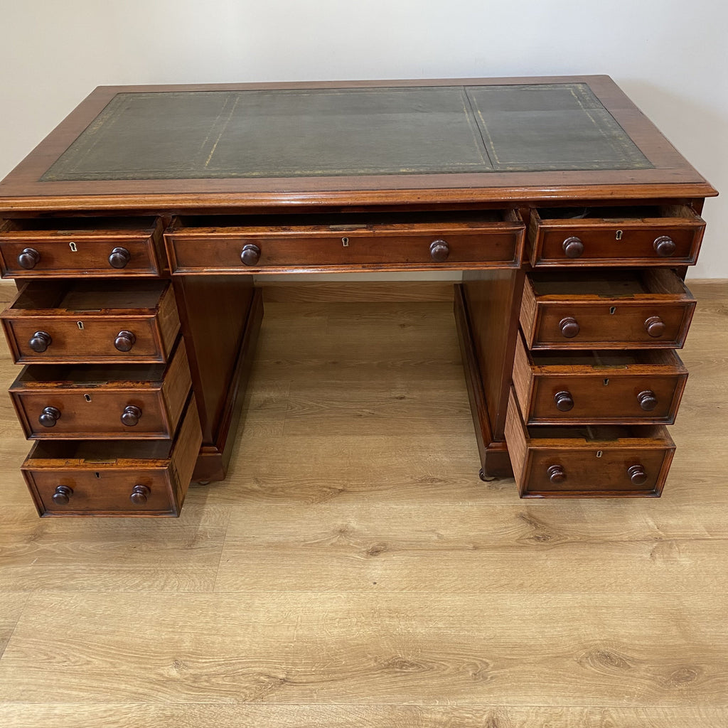 Twin Pedestal Desk - Victorian Mahogany-Antique Furniture > Desks-19th Century-Lowfields Barn Antiques
