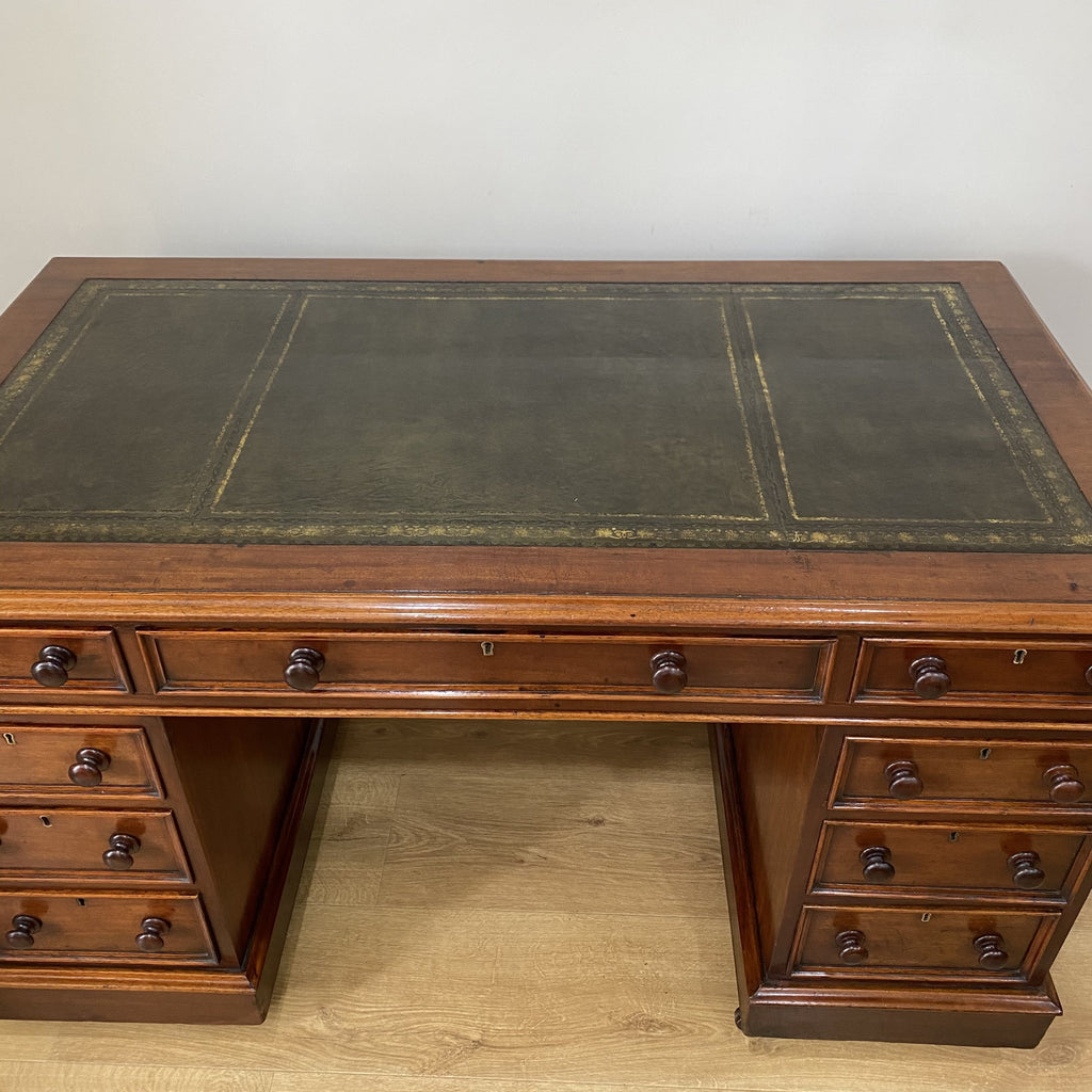 Twin Pedestal Desk - Victorian Mahogany-Antique Furniture > Desks-19th Century-Lowfields Barn Antiques