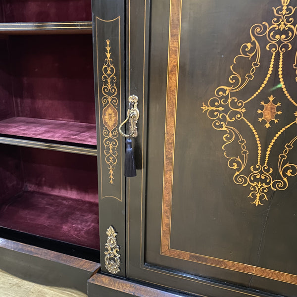 Victorian Ebonised Credenza with Amboyna Banded Marquetry-Antique Furniture > Cabinets-Victorian-Lowfields Barn Antiques