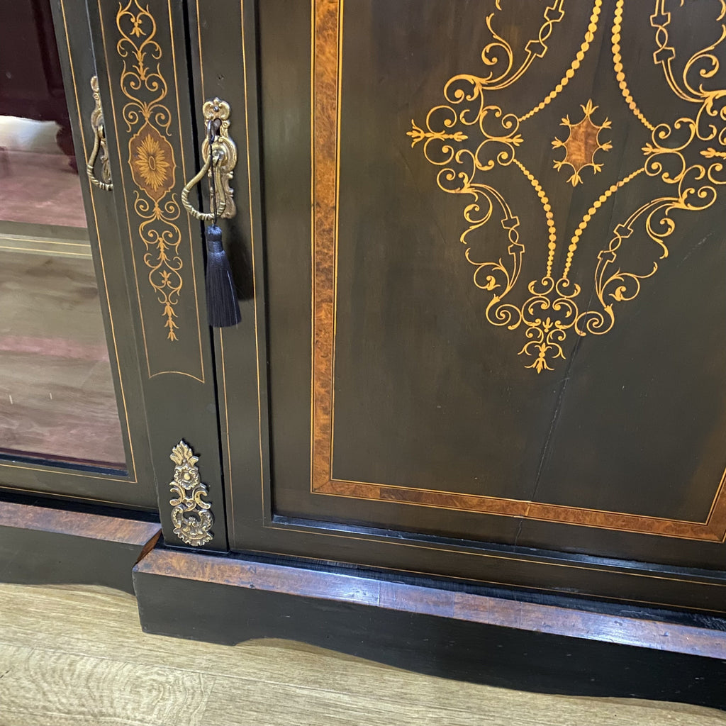 Victorian Ebonised Credenza with Amboyna Banded Marquetry-Antique Furniture > Cabinets-Victorian-Lowfields Barn Antiques